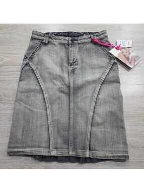 Paris Hilton Vintage Gray Denim Midi Skirt Size 27 Deadstock NWT 2007